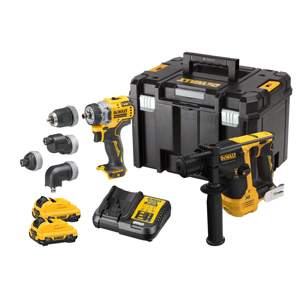 DeWalt DCK2101L2T-QW akumulatorowy 2-narzędziowy zestaw Combo 12V 2x3,0Ah Li-Ion (DCH072+DCD703) w walizce TSTAK