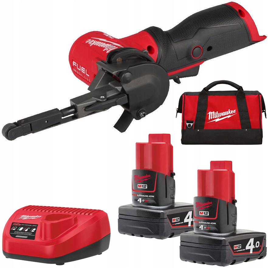 Milwaukee M12 FBFL10-402B akumulatorowy pilnik taśmowy 10x330 mm 12V 2x4,0Ah Li-Ion w torbie 4933480959