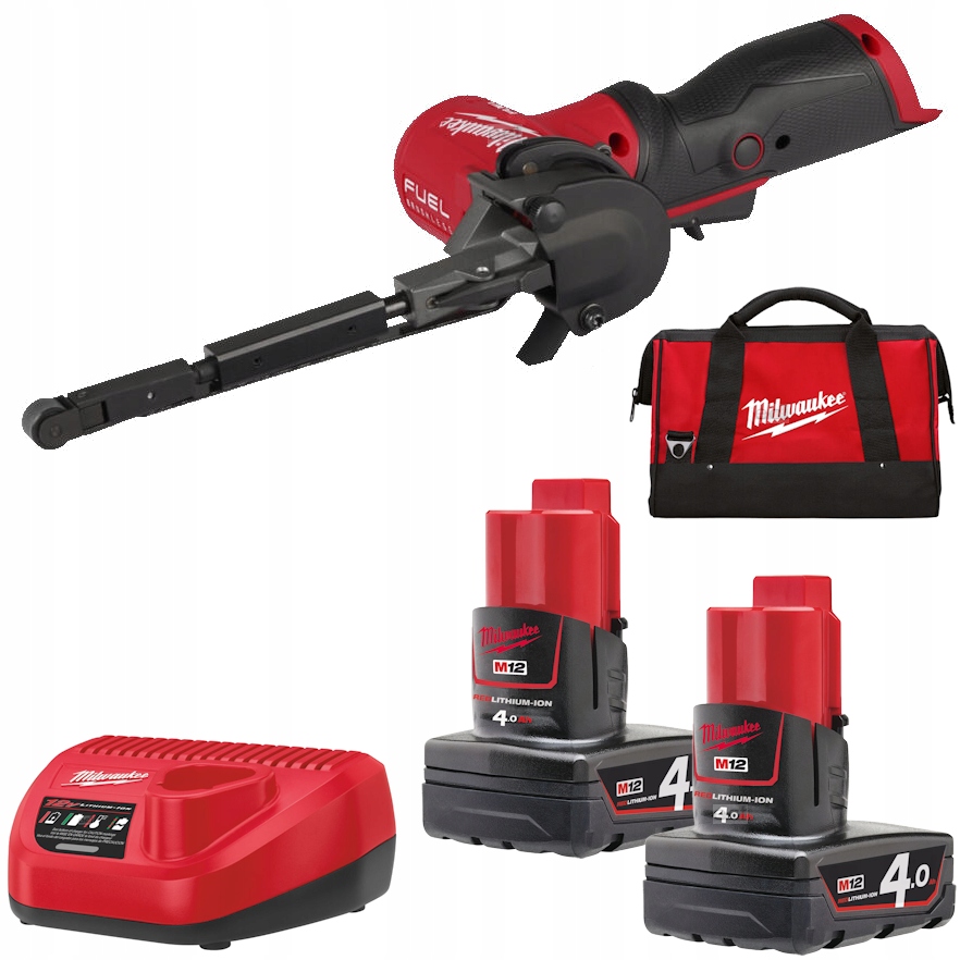 Milwaukee M12 FBFL13-402B akumulatorowy pilnik taśmowy 13x457 mm 12V 2x4,0Ah Li-Ion w torbie 4933480961