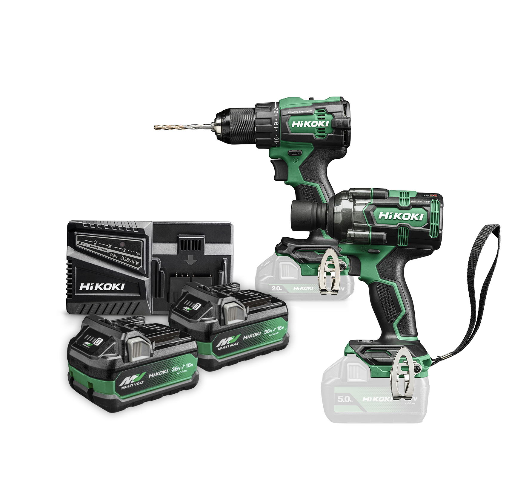 Hikoki KC18DE WJZ akumulatorowy 2-narzędziowy zestaw 36V/18V 2x5,0Ah Li-Ion (DS18DE+WR18DH) w walizce HitSystem