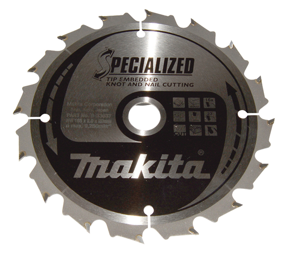 Makita B-33037 piła tarczowa do cięcia drewna z gwoździami i sękami 165x20 mm 16 zębów T.C.T. Specialized