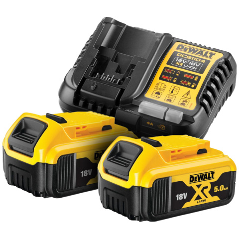 DeWalt DCB1104P2-QW zestaw zasilający 18V 2x5,0Ah Li-Ion z ładowarką DCB1104 w kartonie