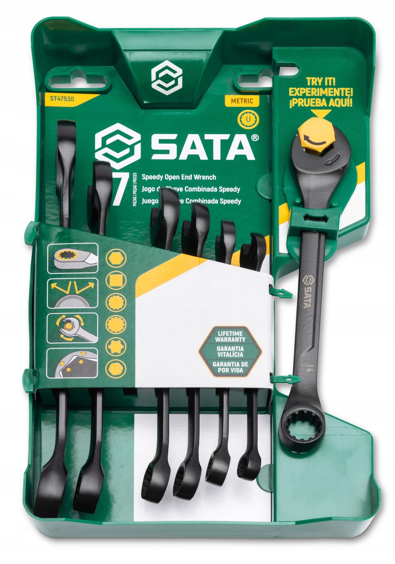 Sata ST47530 zestaw kluczy płasko-oczkowych z grzechotką 7 elementów