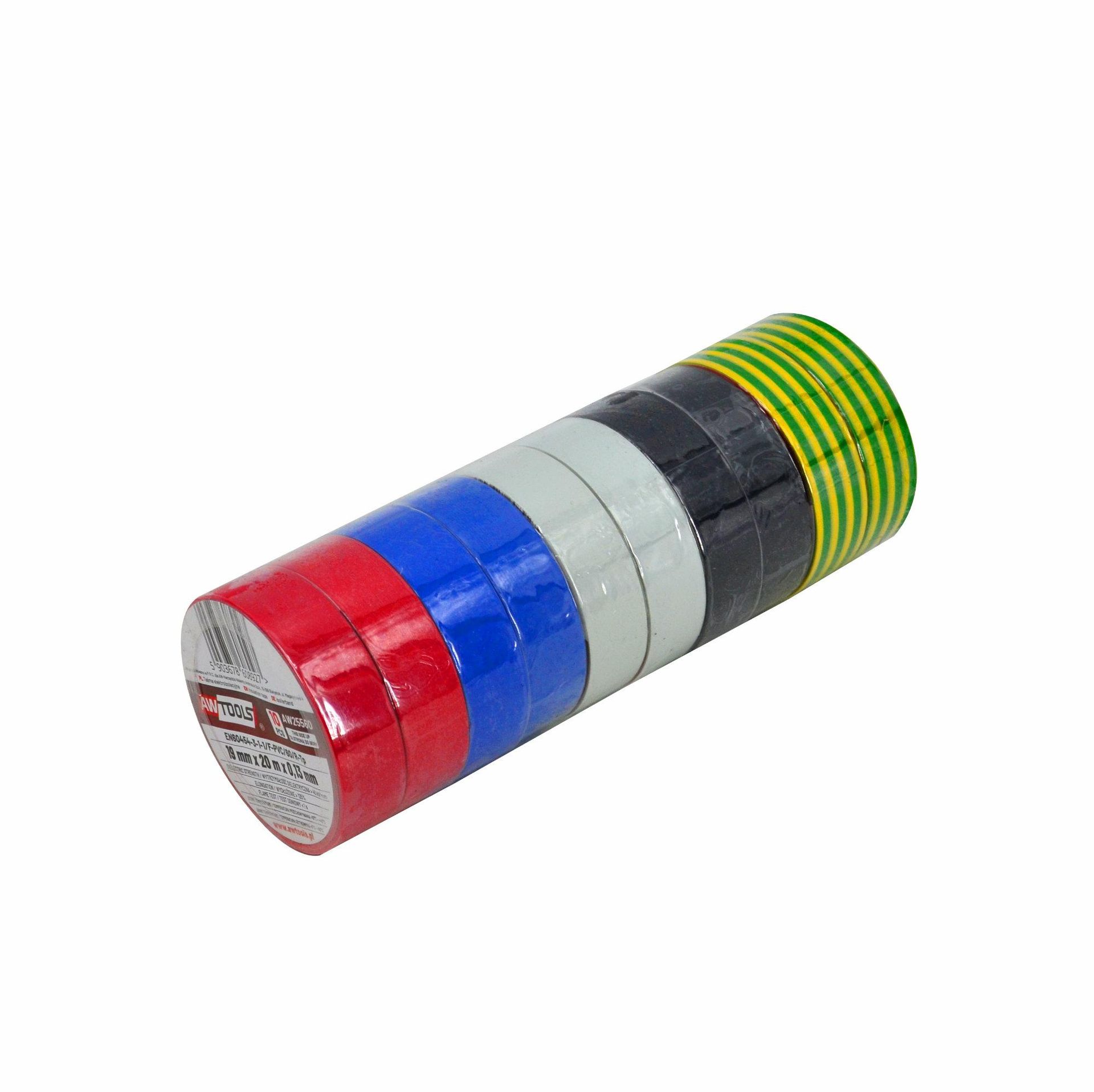 AWTools AW25560 taśma izolacyjna 19 mm x 20 m mix 10 elementów