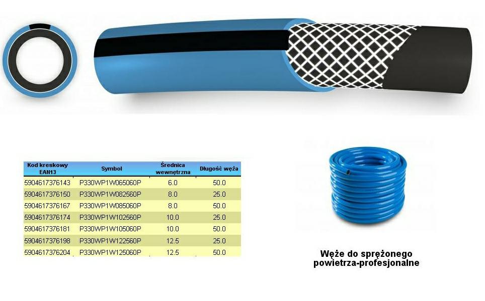 WĄŻ DO SPRĘŻONEGO POWIETRZA FI =  6mm x 25m, NIEBIESKI, PROFESIONALNY