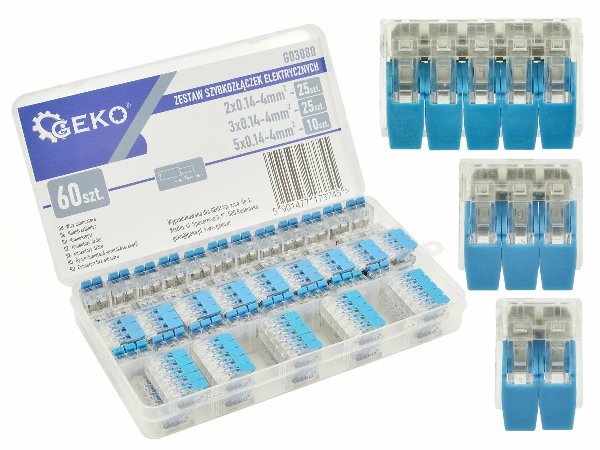 Geko G03080 zestaw szybkozłączek elektrycznych 0,2-4,0 mm2 60 elementów