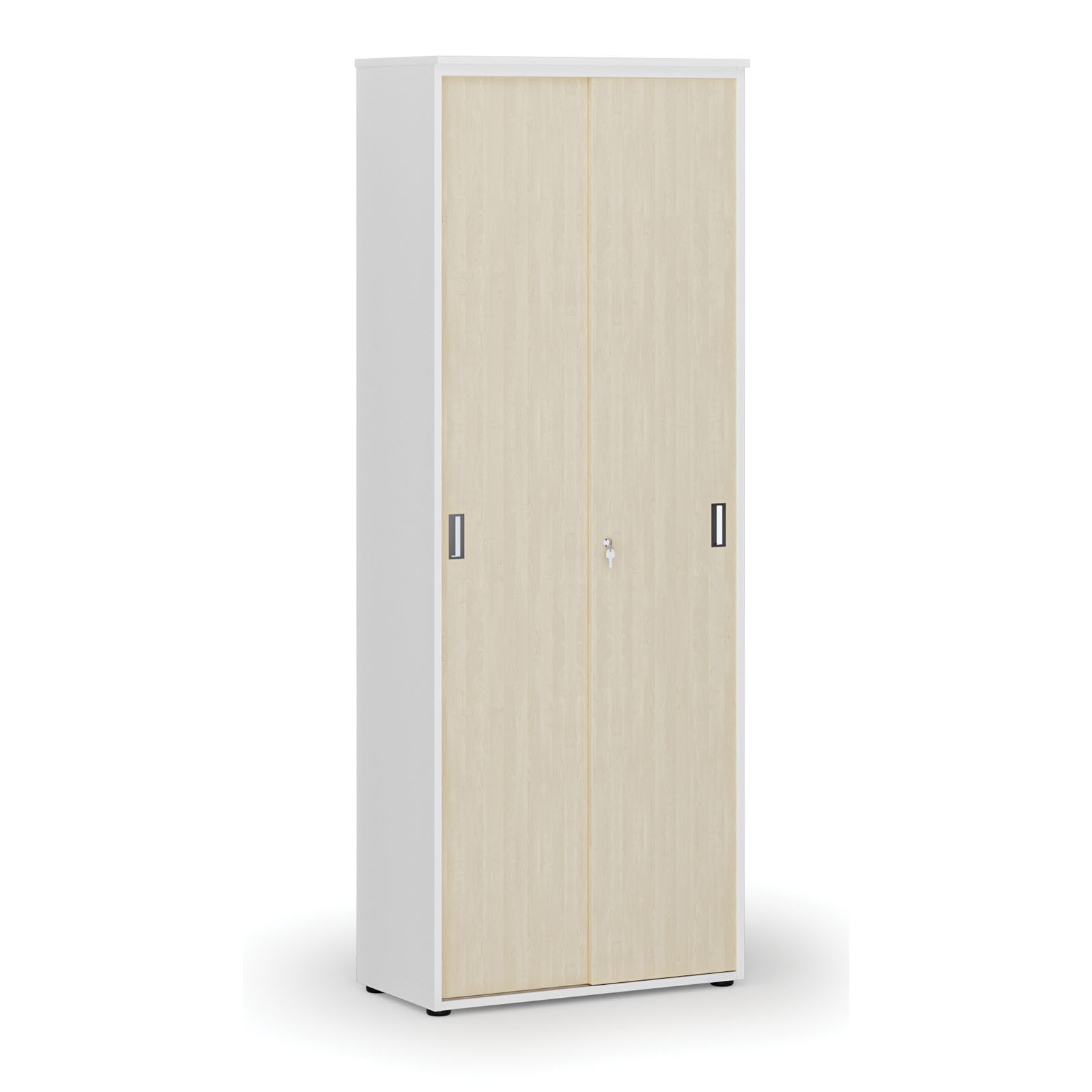 Szafa biurowa z drzwiami przesuwnymi PRIMO WHITE, 2128 x 800 x 420 mm, biały/brzoza