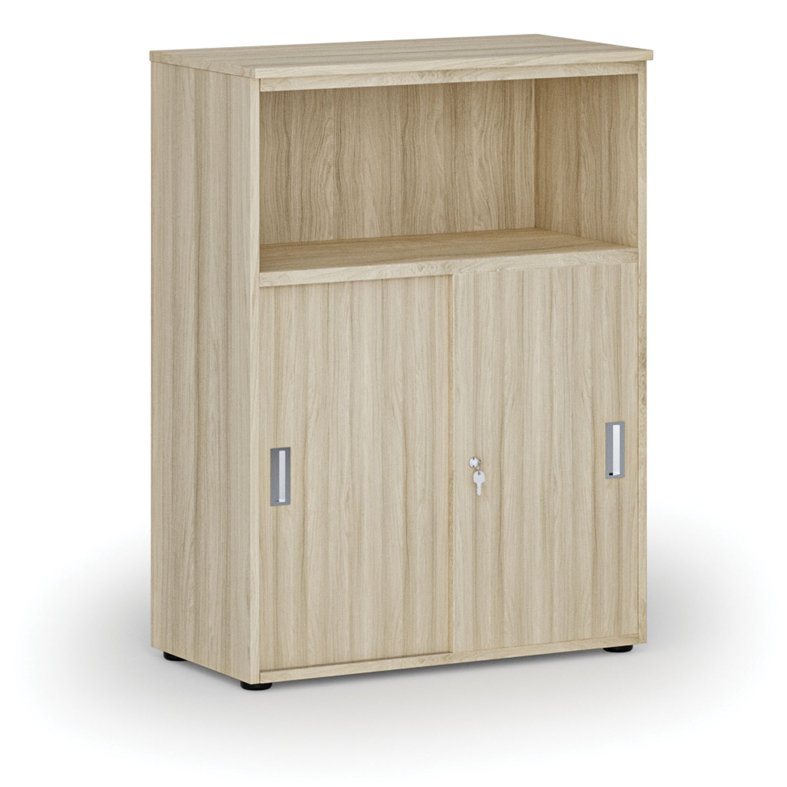Szafa biurowa kombinowana z drzwiami przesuwnymi PRIMO WOOD, 1087 x 800 x 420 mm, dąb naturalny