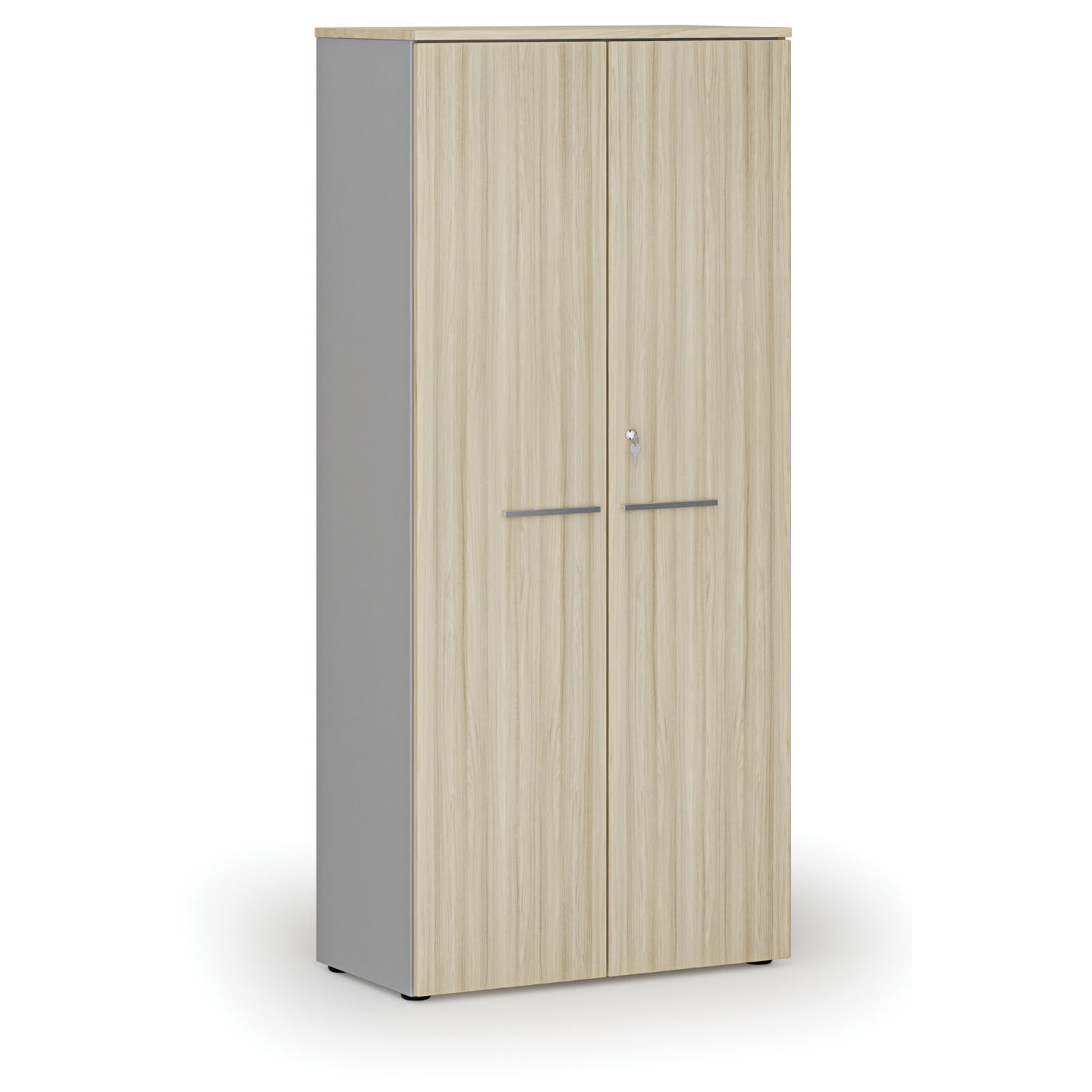 Szafa biurowa z drzwiami PRIMO GRAY, 1781 x 800 x 420 mm, szary/dąb naturalny