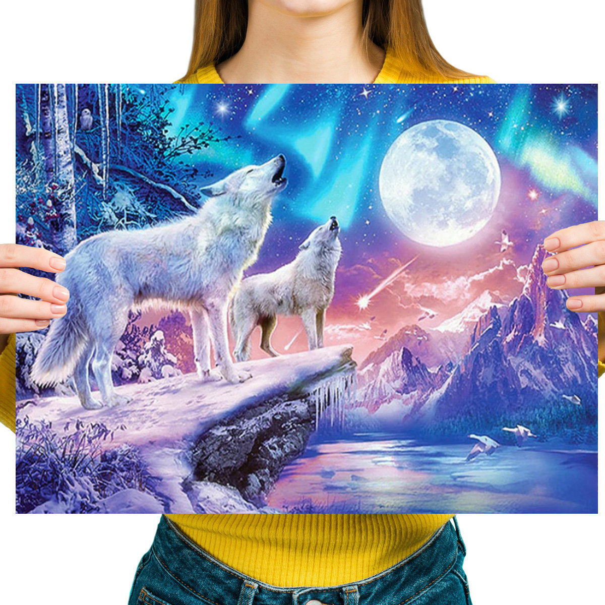 Haft Diamentowy Diamond Painting,DIAMENTOWY MALARZ,Obraz DIY 5D,Mozaika Diamentowa 30x40, Wilk