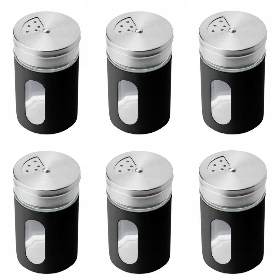 Zestaw 6X 90 Ml Pojemnik Na Przyprawy Sypkie Czarny Alcano Mały Metalowy