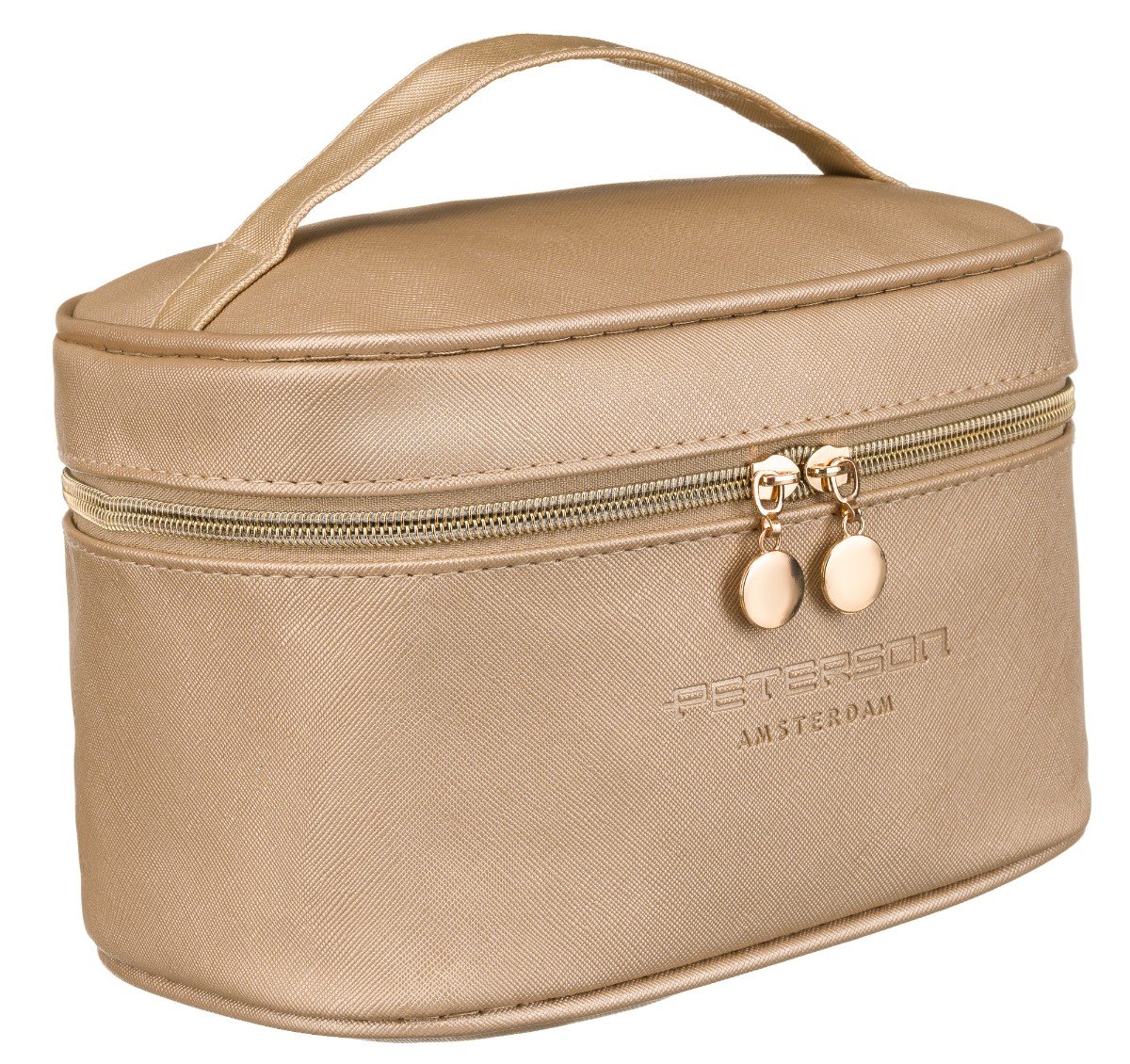 Kosmetyczka kuferek damski ze skóry ekologicznej Peterson, złoty