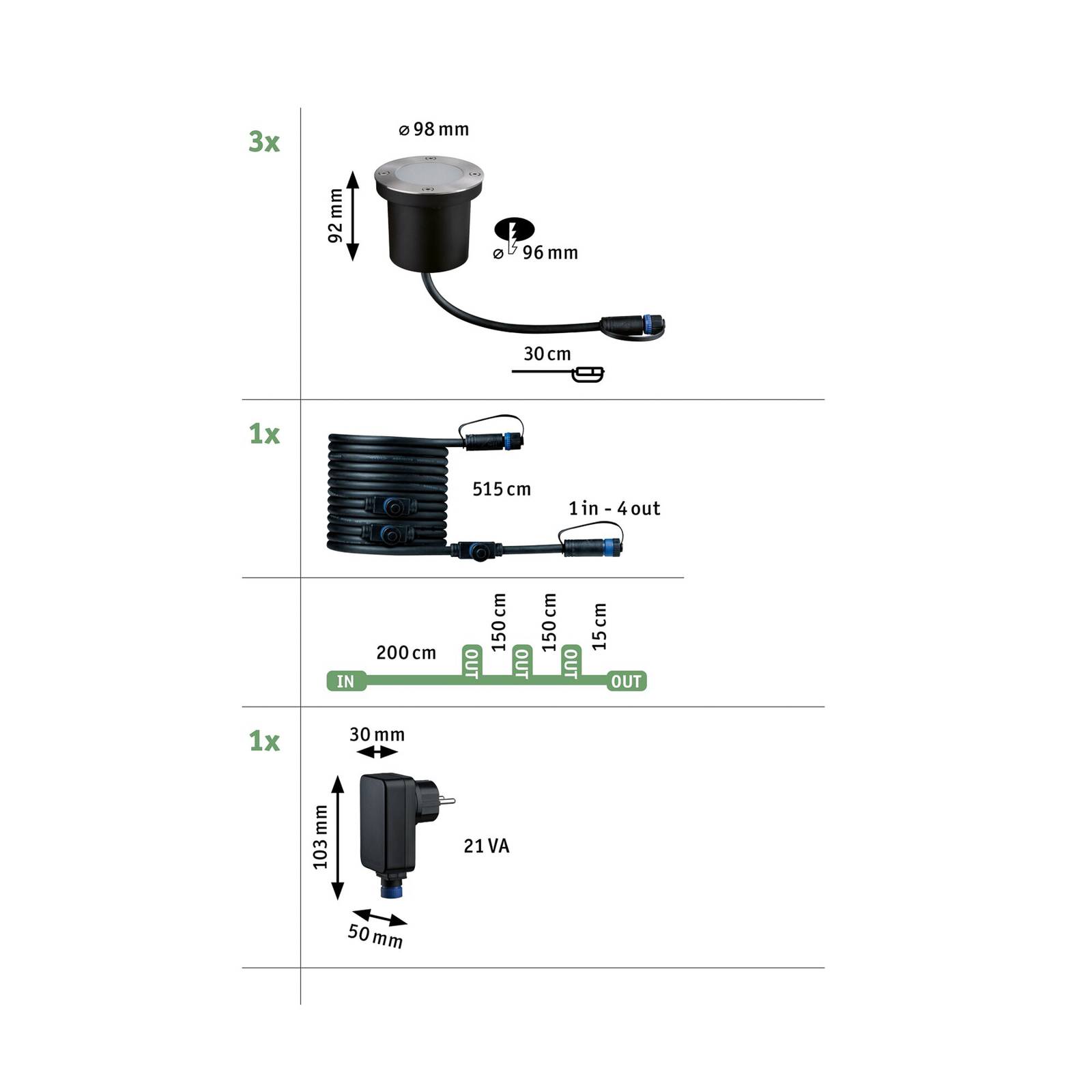 Paulmann Plug & Shine oprawa wpuszczana LED 4,5W zestaw 3 sztuk