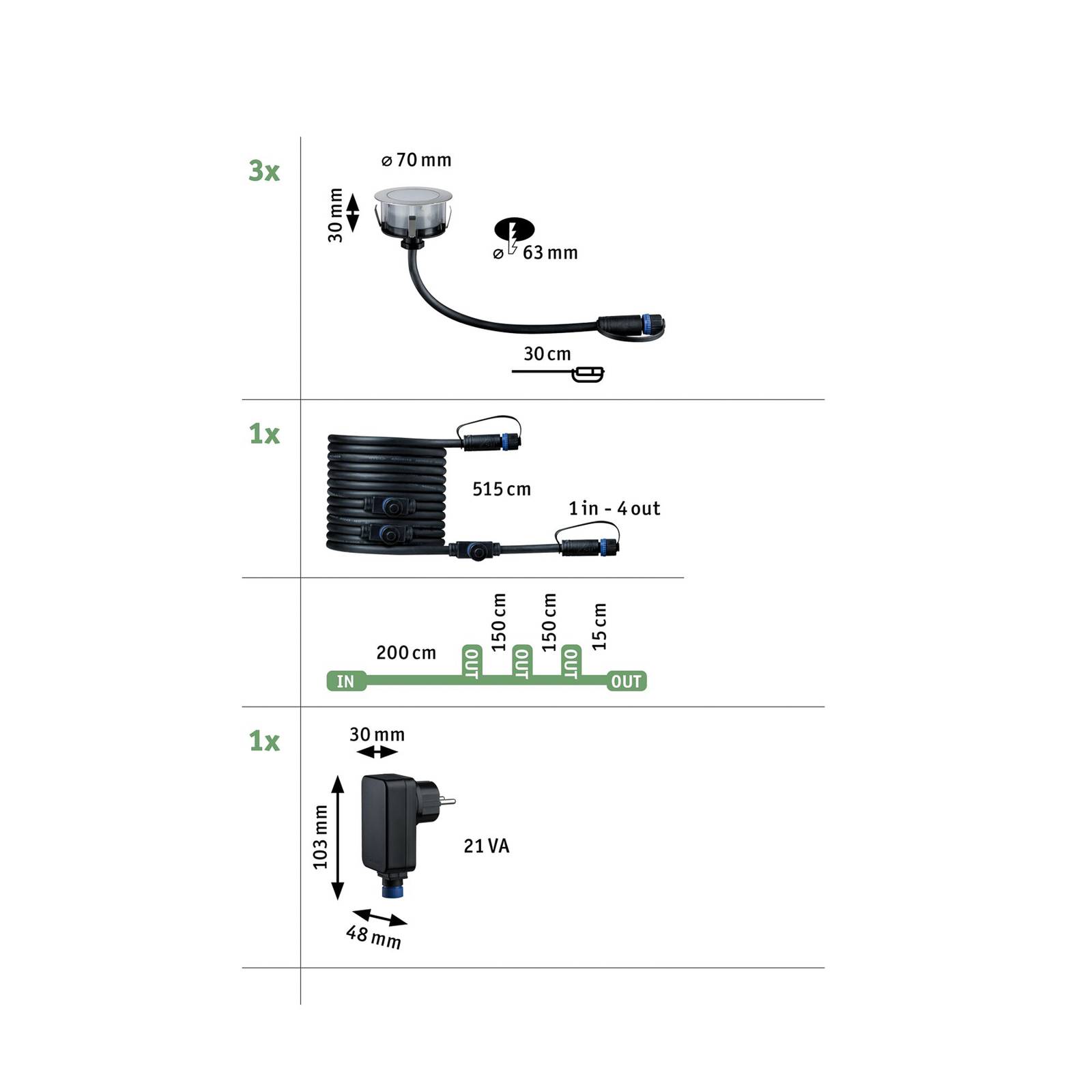 Paulmann Plug & Shine oprawa wpuszczana LED 2W zestaw 3 sztuk