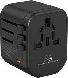 Adapter podróżny Maclean MCE238N, 2xUSB A + USB-C PD 20W, Quick Charge, 200 krajów świata