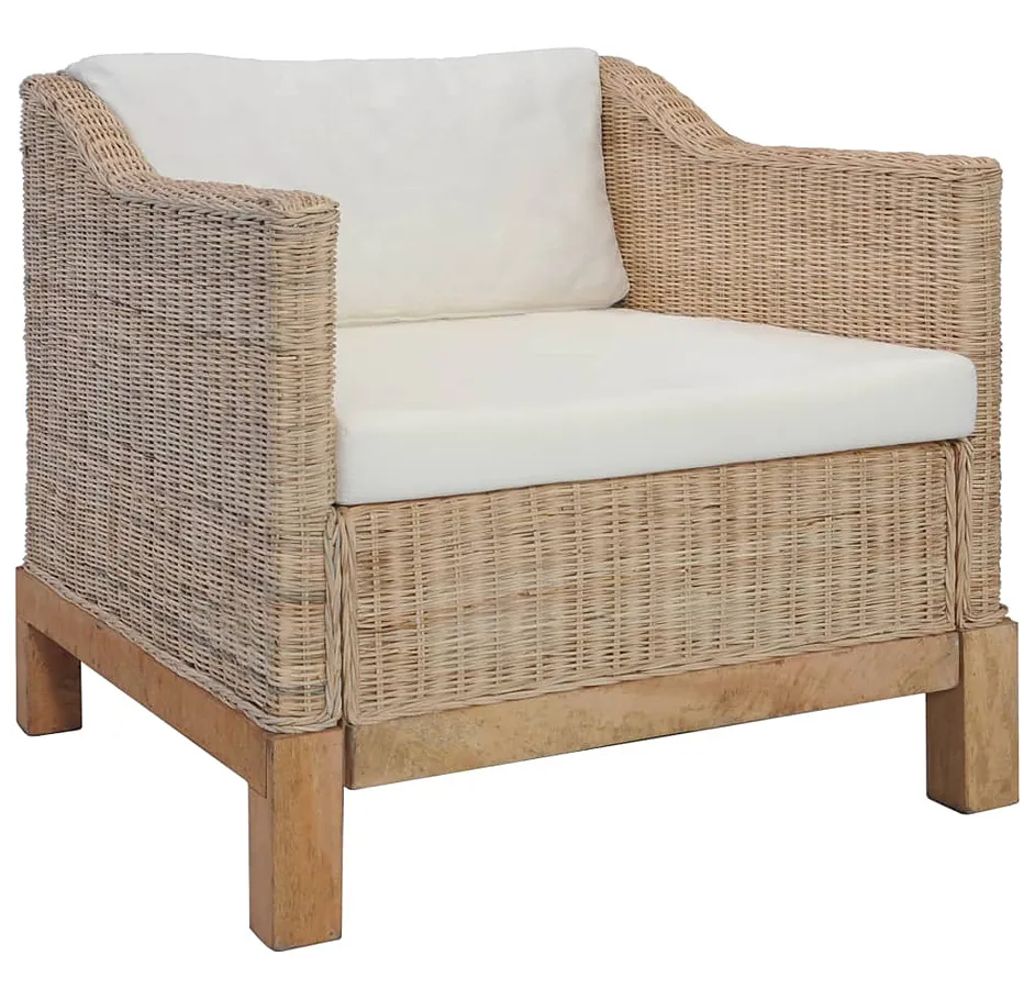 Rattanowy fotel z poduszkami na drewnianej ramie S8-A70