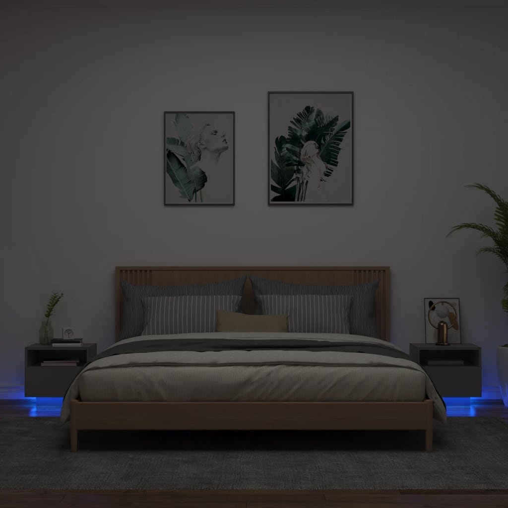 Szafki nocne z oświetleniem LED, 2 szt., czarne, 40x39x37 cm