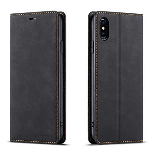 QLTYPRI Etui na iPhone X iPhone XS, wysokiej jakości skóra PU pokrowiec TPU zderzak z uchwytem na karty, podpórka ukryta adsorpcja magnetyczna etui z klapką portfel pokrowiec na iPhone X iPhone XS -