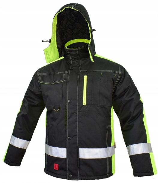 KURTKA ROBOCZA OCIEPLANA zimowa ODBLASKOWA kaptur