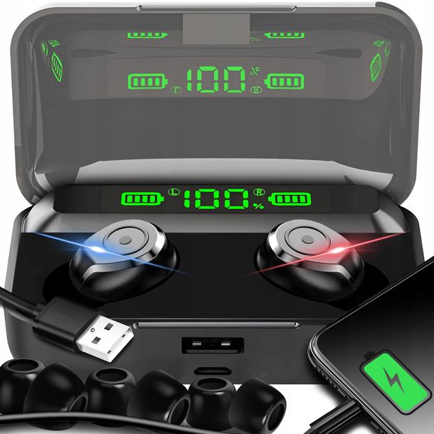 Słuchawki Bezprzewodowe Bluetooth 5.3 Sterowanie Dotyk Mikrofon + Powerbank