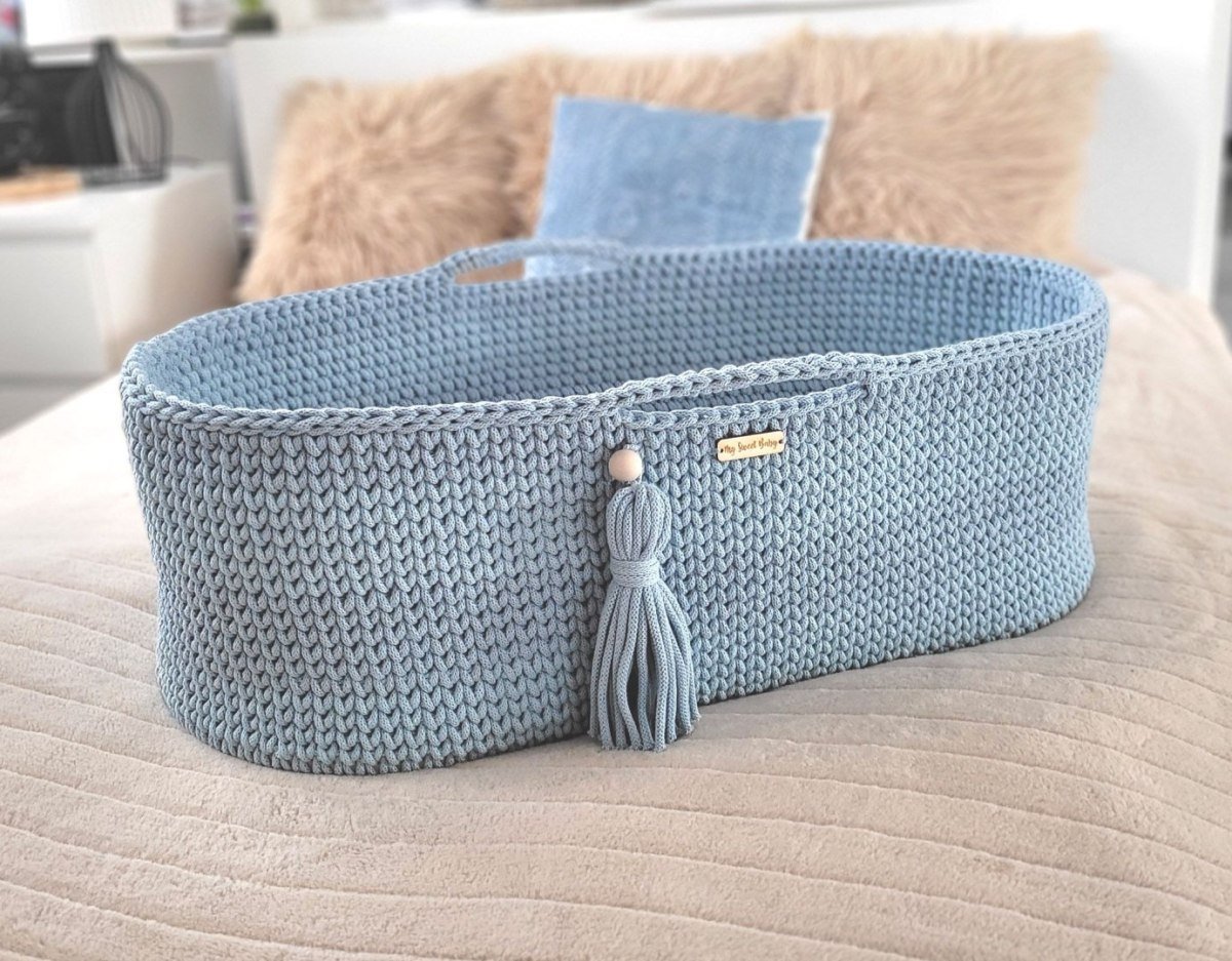 Kosz Mojżesza Boho Handmade - Misty Blue