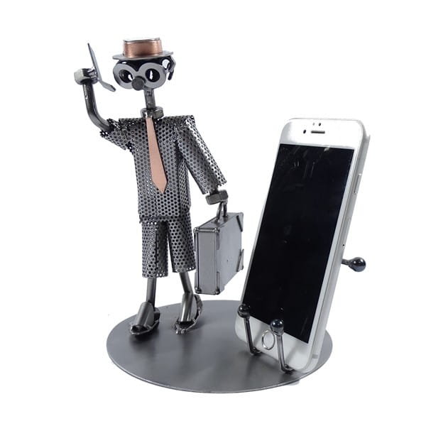 Metalowa figurka-Stojak na telefon Biznesmen. Praktyczna dekoracja do biura