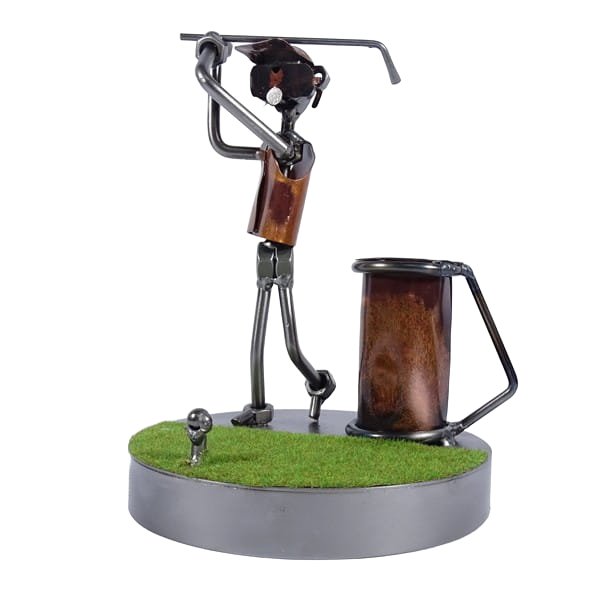 Metalowa figurka Golf z torbą- na długopisy. Praktyczny prezent.