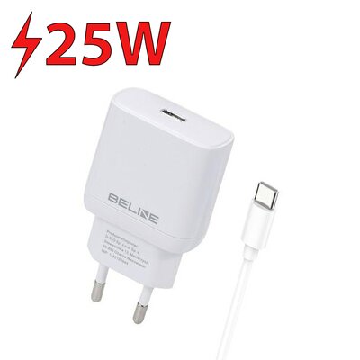 Ładowarka sieciowa 25W GaN USB-C + kabel USB-C, biała