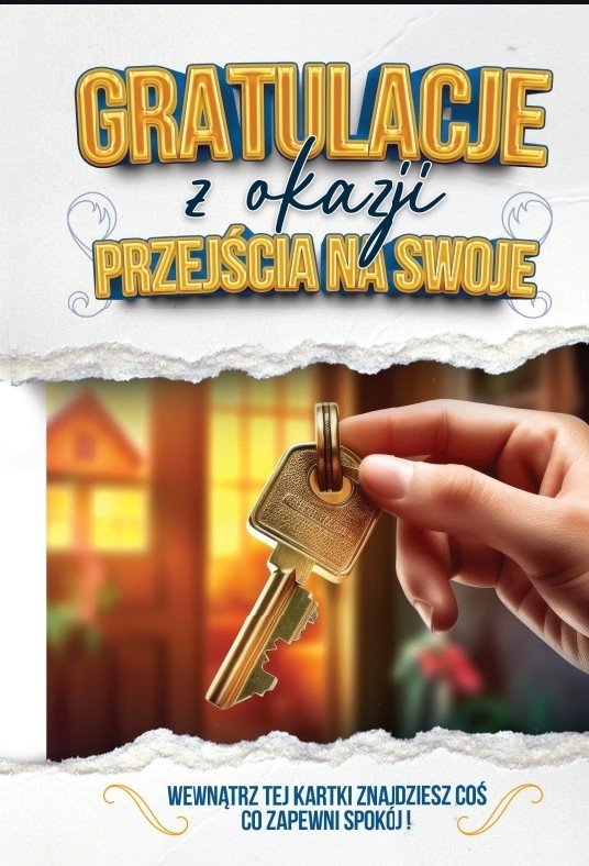 Kartka na Parapetówkę, Nowe Mieszkanie, z zawieszką na drzwi JCX115