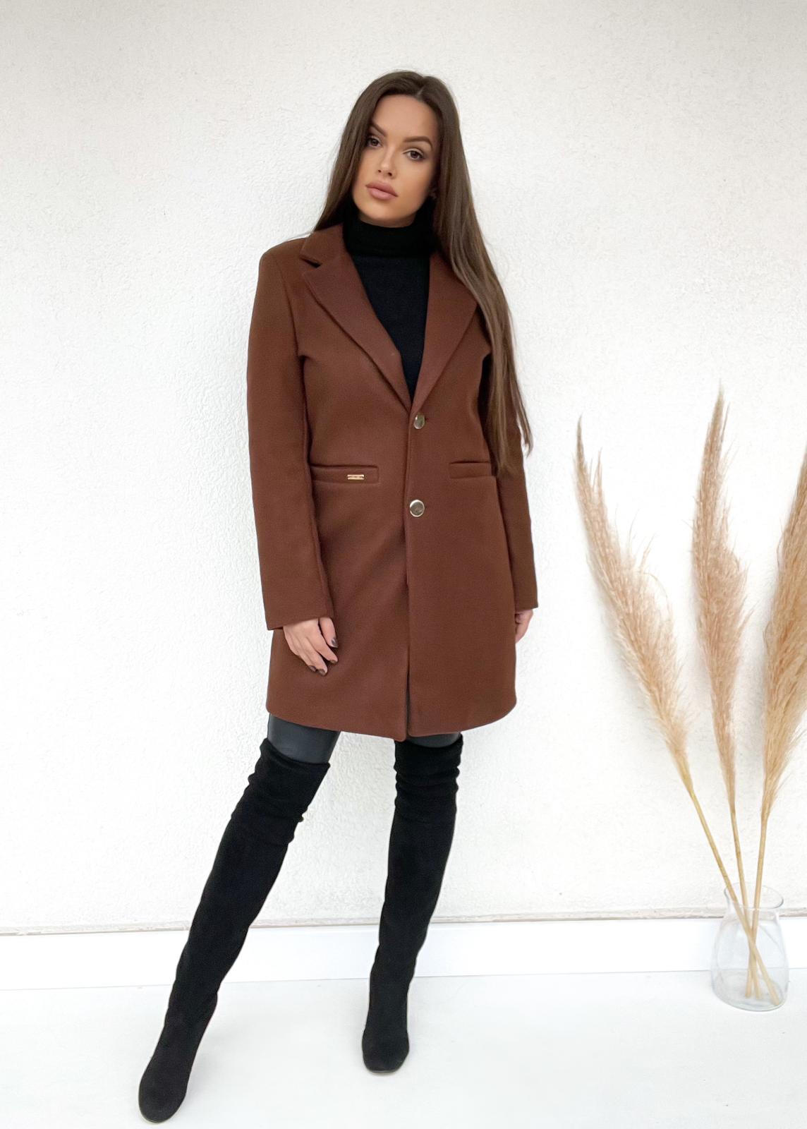 JESIENNY ELEGANCKI KLASYCZNY PŁASZCZ CLASSICO Z PODSZEWKĄ - CZEKOLADA - MODA ITALIA