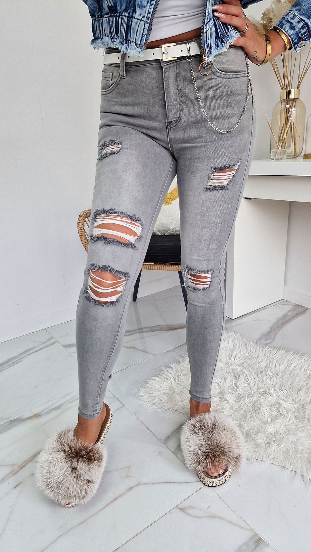 SPODNIE JEANSOWE PARIS JEANS  GOODIES SZARE - ETNEE