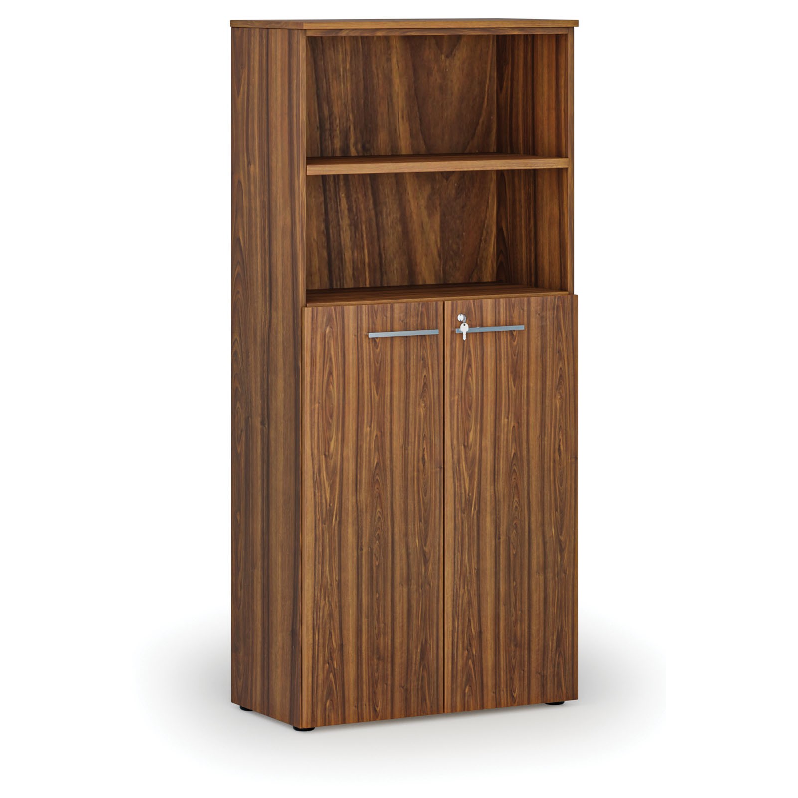 Szafa biurowa kombinowana PRIMO WOOD, drzwi na 3 poziomach, 1781 x 800 x 420 mm, orzech