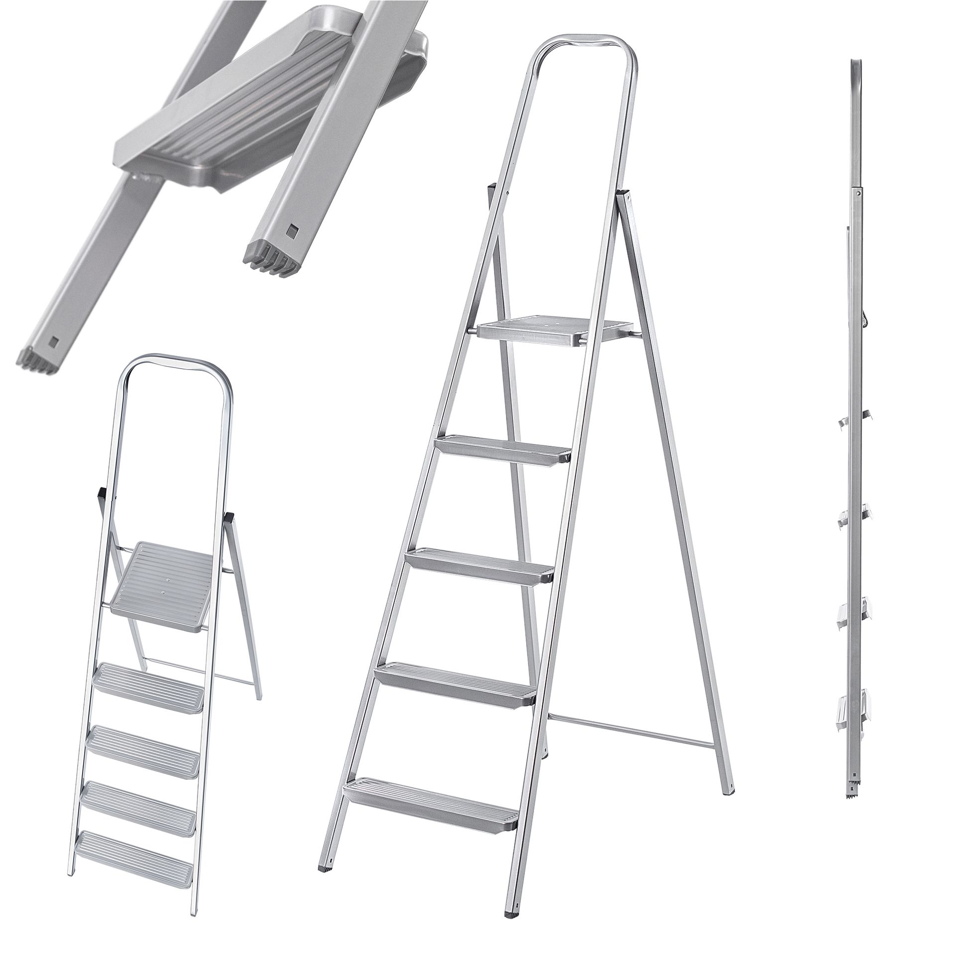 Drabina stalowa Ewo 5 stopniowa rozkładana jednostronna wielofunkcyjna