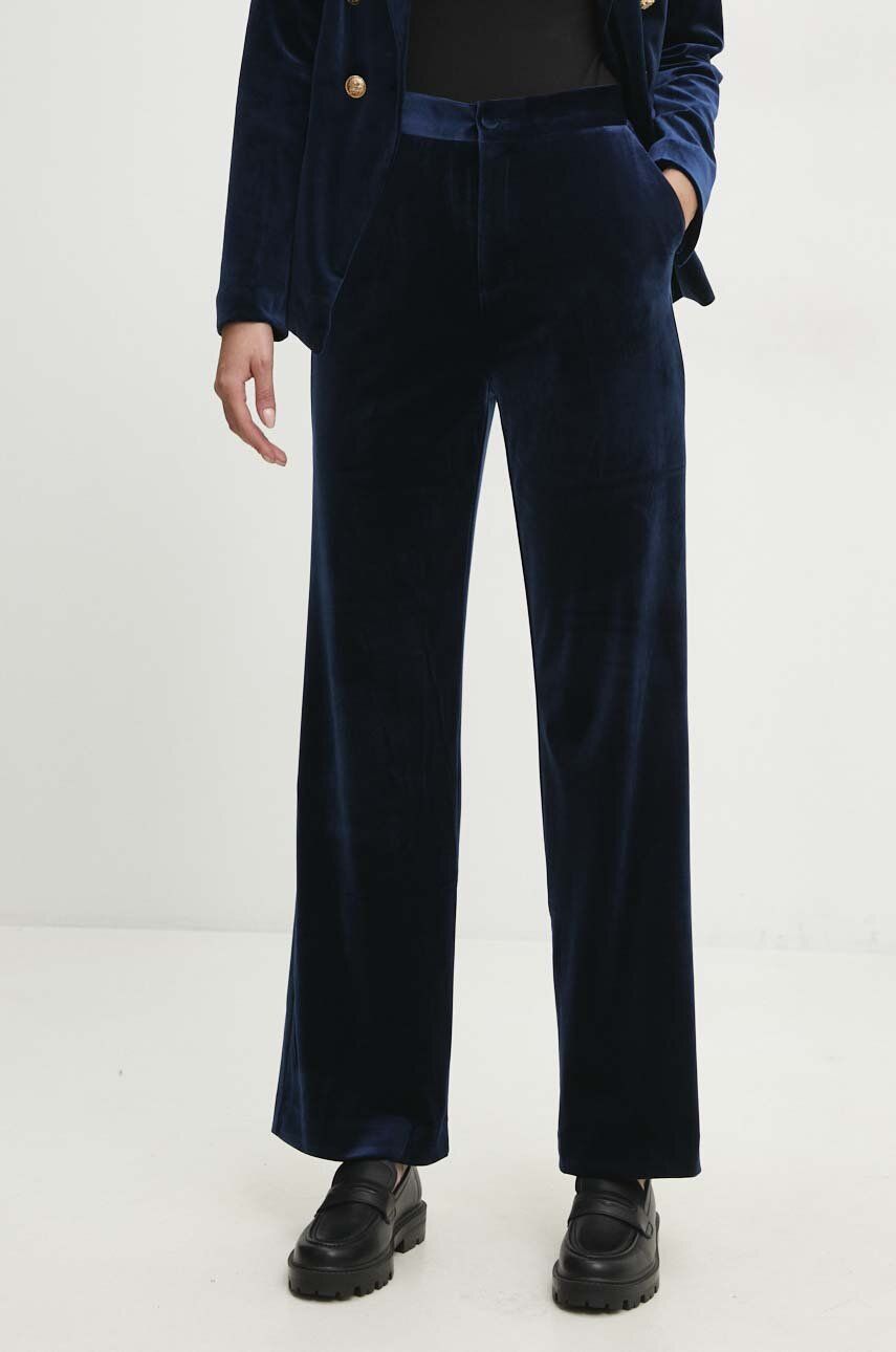 Answear Lab spodnie welurowe kolor granatowy szerokie high waist