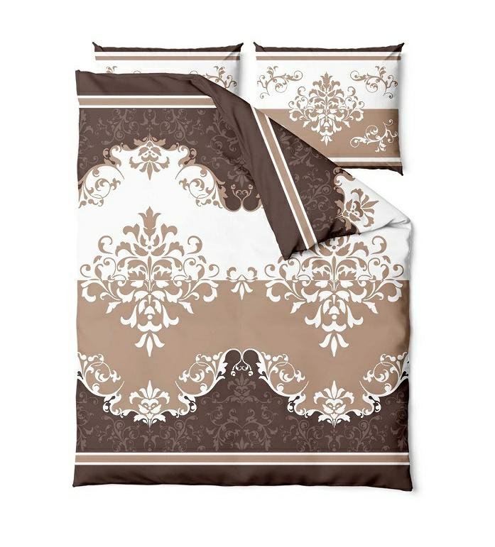 Pościel satynowa 160x200 Palace beżowa brązowa ornamenty