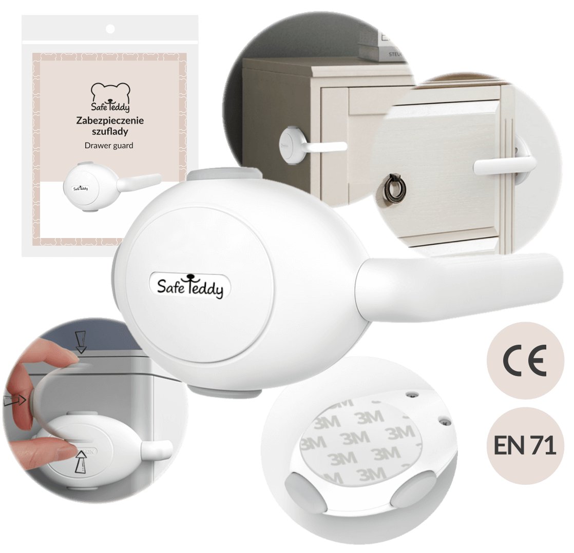 Zabezpieczenie blokada szafek szuflad samoprzylepne mebli klej 3M SafeTeddy