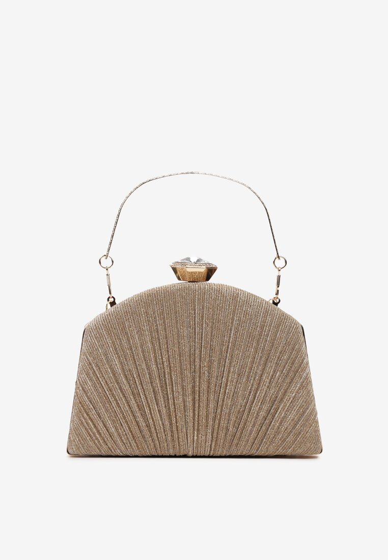 Złota Brokatowa Torebka Wieczorowa z Kryształowym Zatrzaskiem Norrda