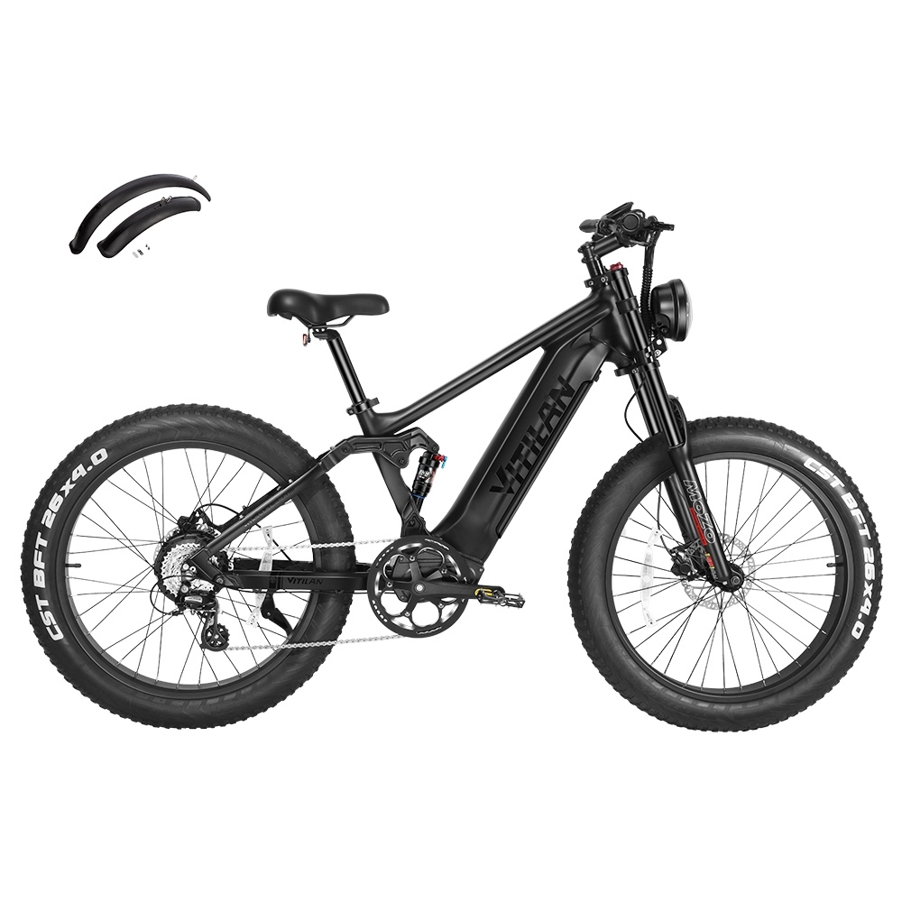 Elektryczny rower górski Vitilan T7, grube opony CST 26*4,0 cali, silnik Bafang 750W, bateria 48V 20Ah - czarny