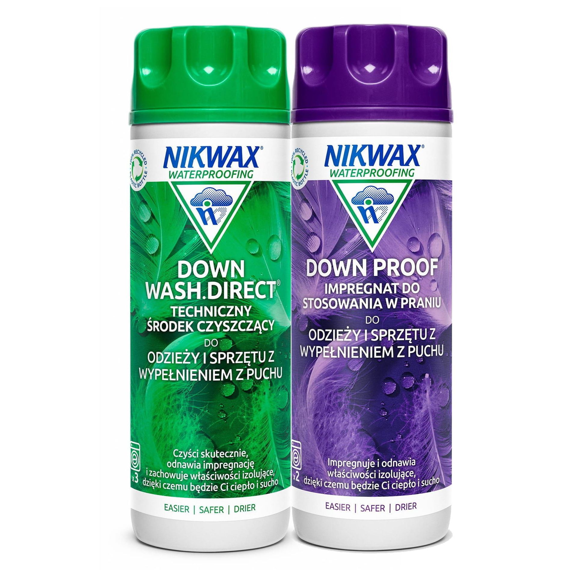 Zestaw do pielęgnacji odzieży i sprzętu wypełnionego puchem Nikwax Down Wash Direct i  Down Proof 2 x 300 ml