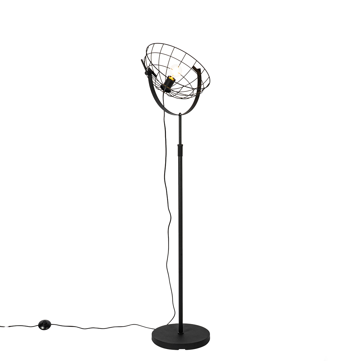 QAZQA Przemysłowa lampa podłogowa czarna 35 cm regulowana - Hanze