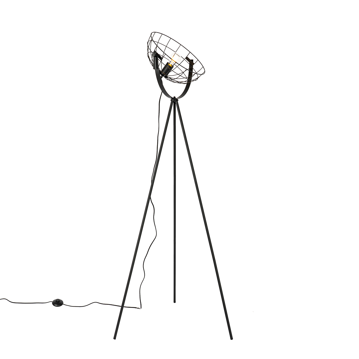 QAZQA Przemysłowa lampa podłogowa na trójnogu czarna regulowana 35 cm - Hanze