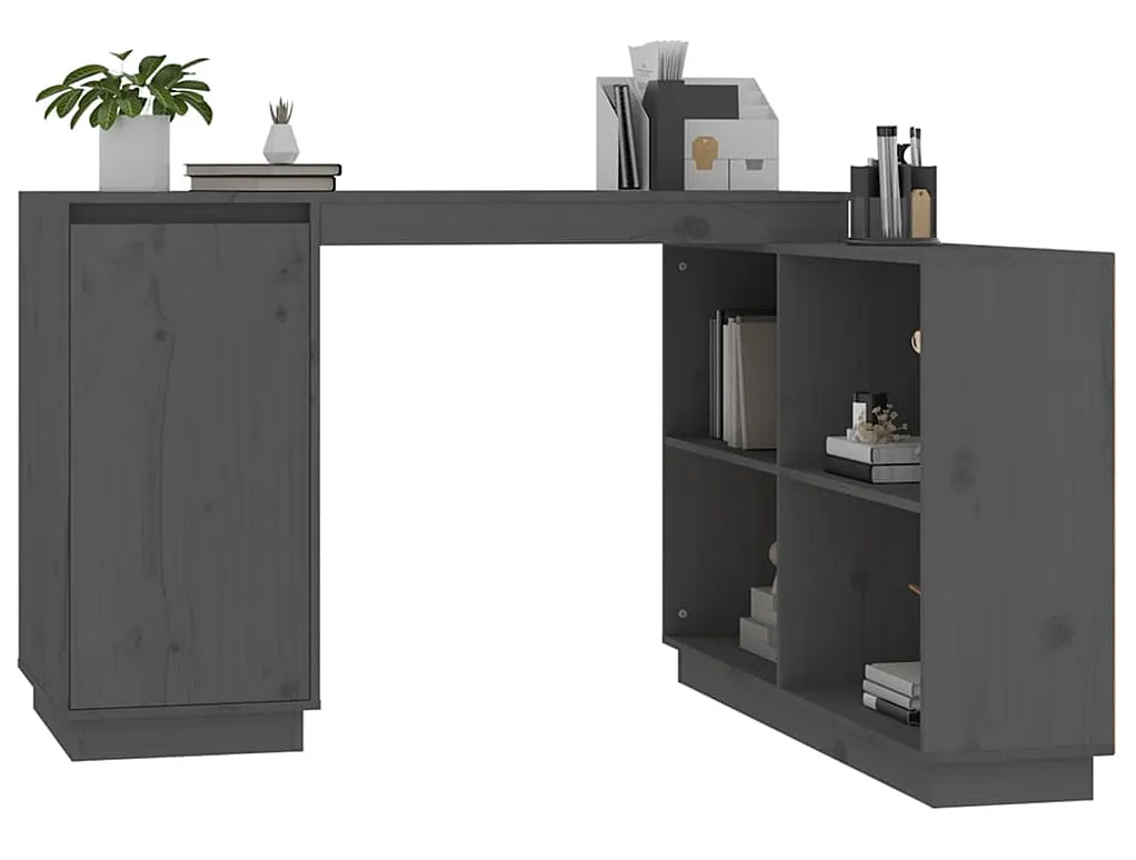 Elior Szare drewniane biurko narożne z regałem na książki L9-R92