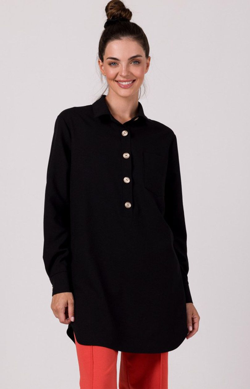 Tunika koszulowa z kołnierzykiem czarna B276, Kolor czarny, Rozmiar L/XL, BeWear - Primodo.com