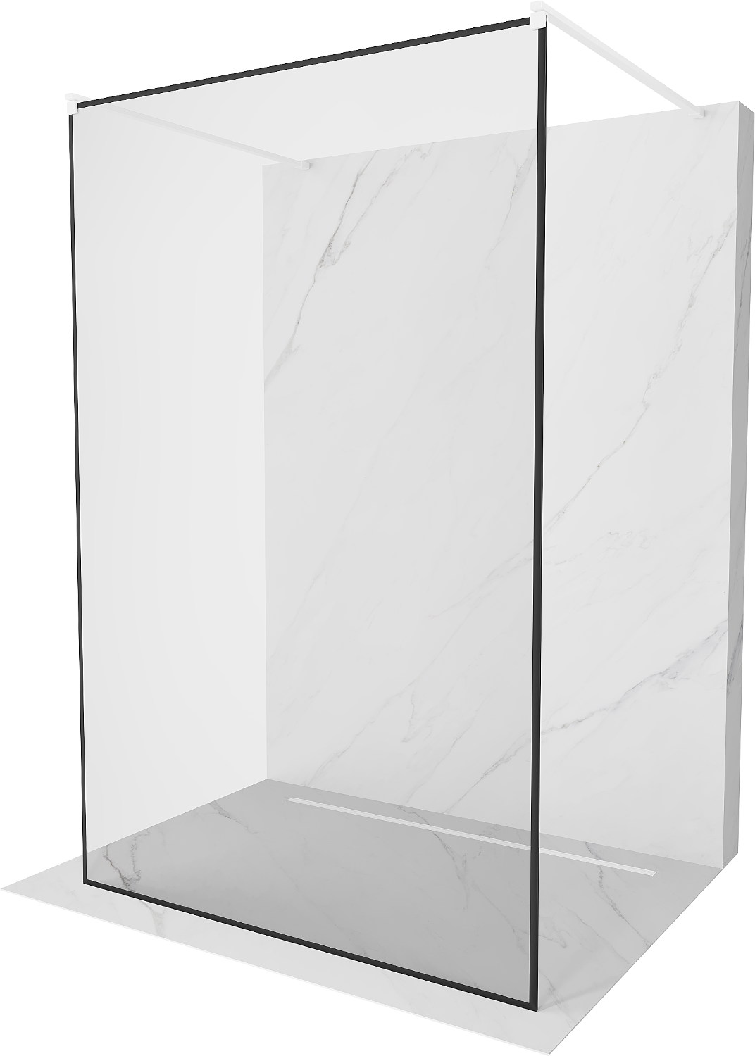 Mexen Kioto ścianka prysznicowa wolnostojąca Walk-in 150 x 200 cm, transparent/czarny wzór 8 mm, biała - 800-150-002-20-70