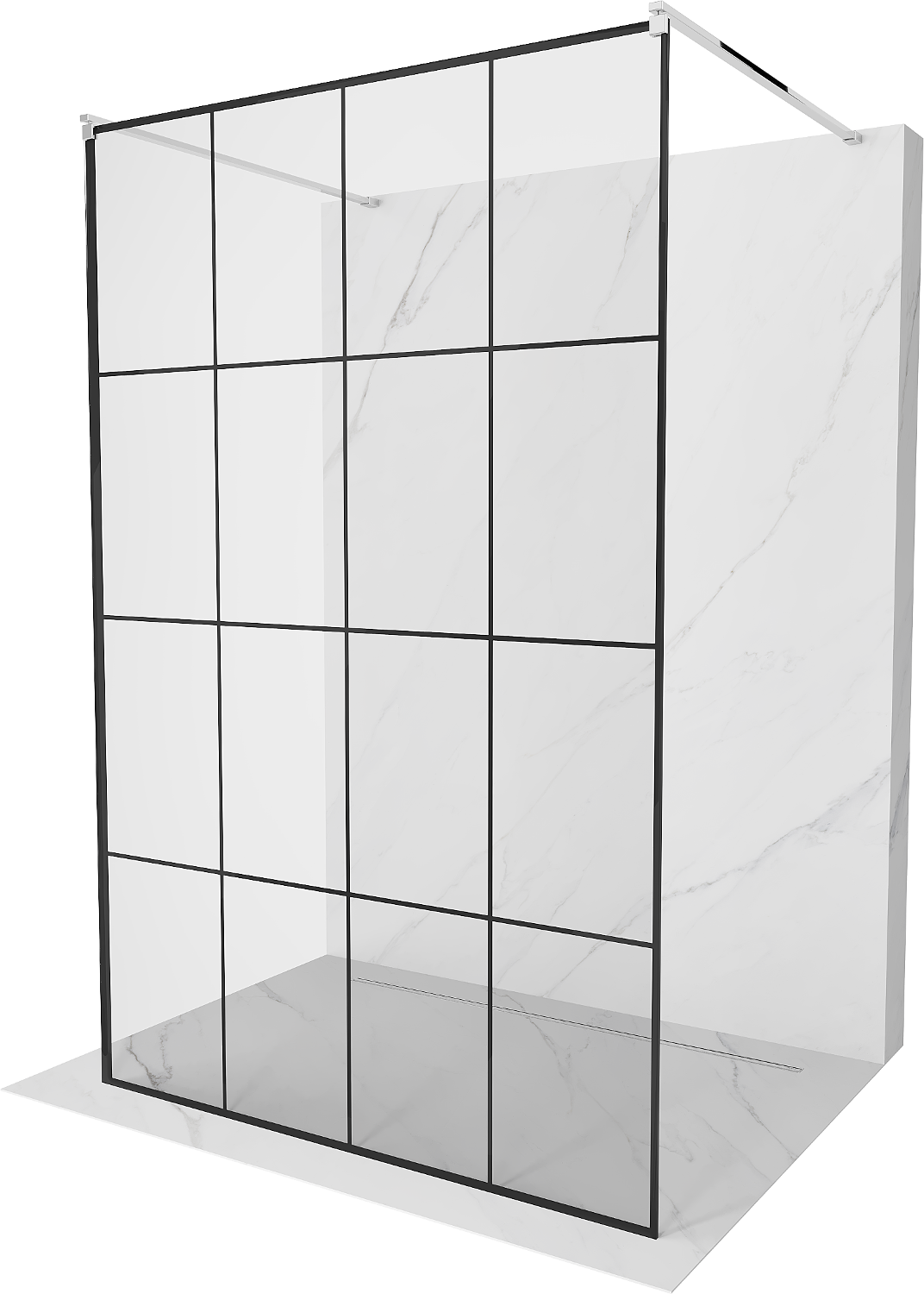 Mexen Kioto ścianka prysznicowa wolnostojąca Walk-in 160 x 200 cm, transparent/czarny wzór 8 mm, chrom - 800-160-002-01-77