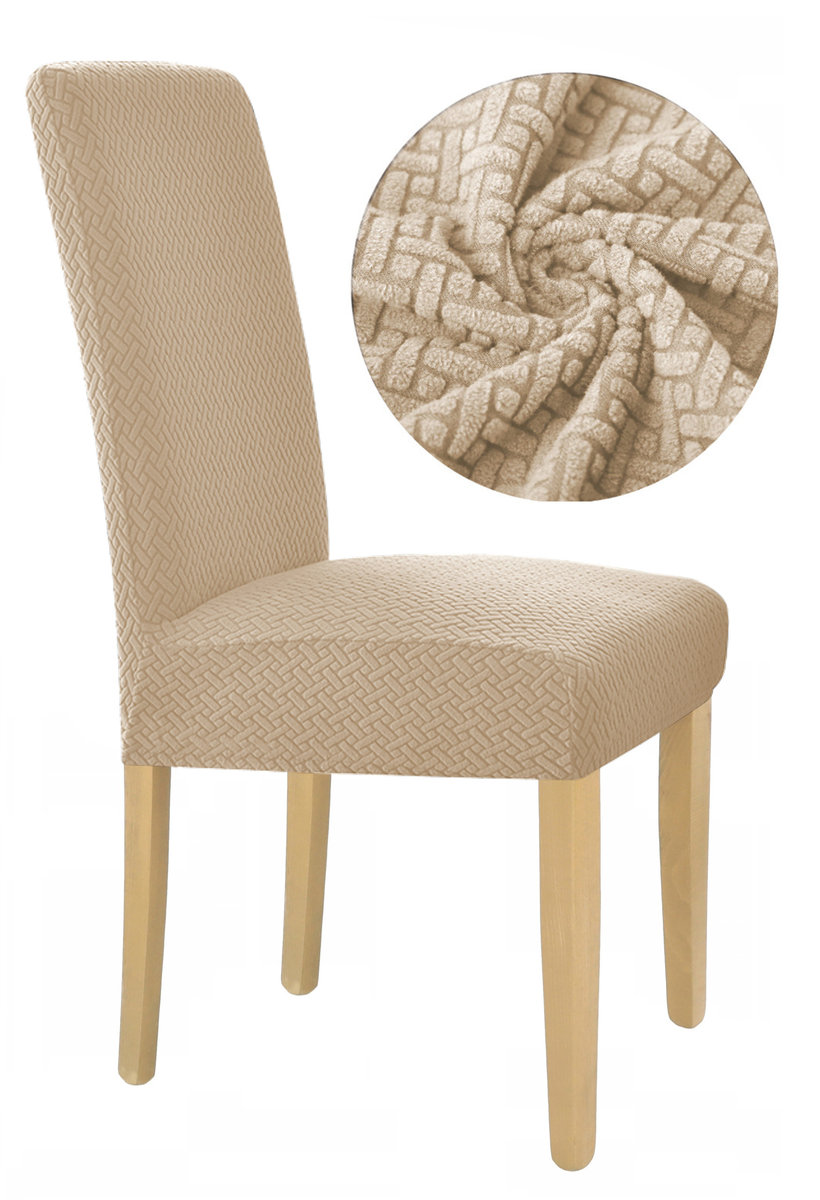 Pokrowiec Na Krzesło Beżowy Żakard Elastyczny [10-Z1-Bz]