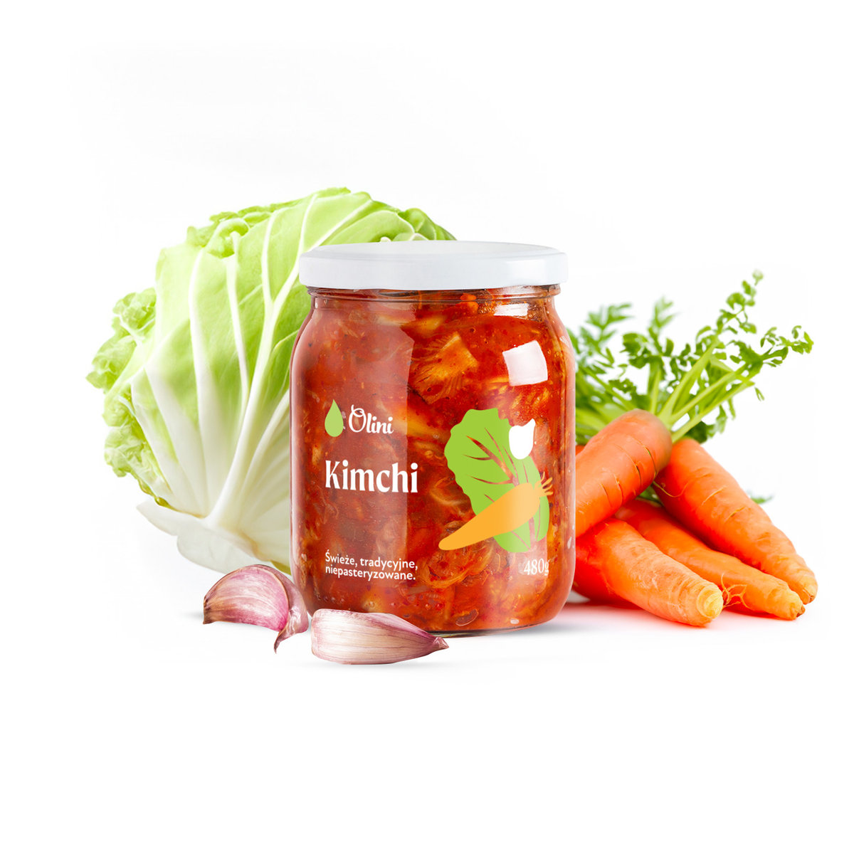 Kimchi niepasteryzowana, naturalna, probiotyczna kiszonka 480 g Olini