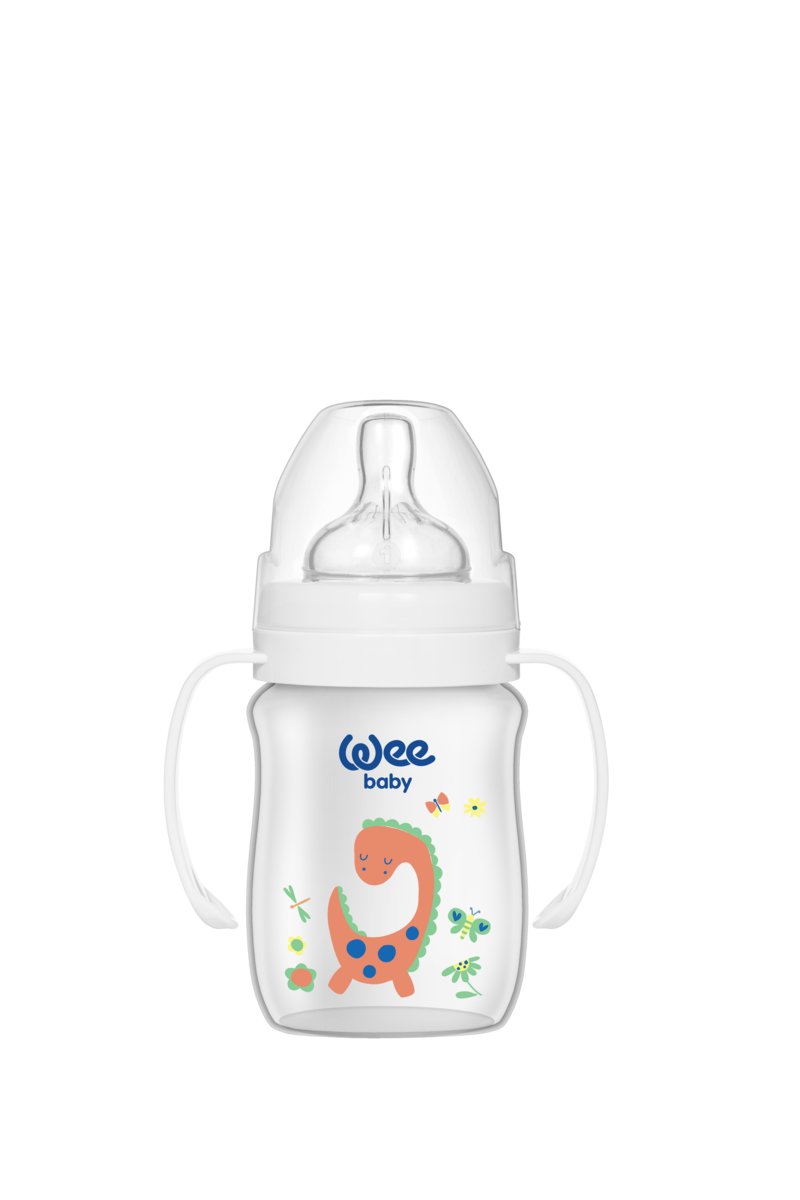 WEE BABY BUTELKA PP Z UCHWYTEM I SZEROKĄ SZYJKĄ 150ML BIAŁY
