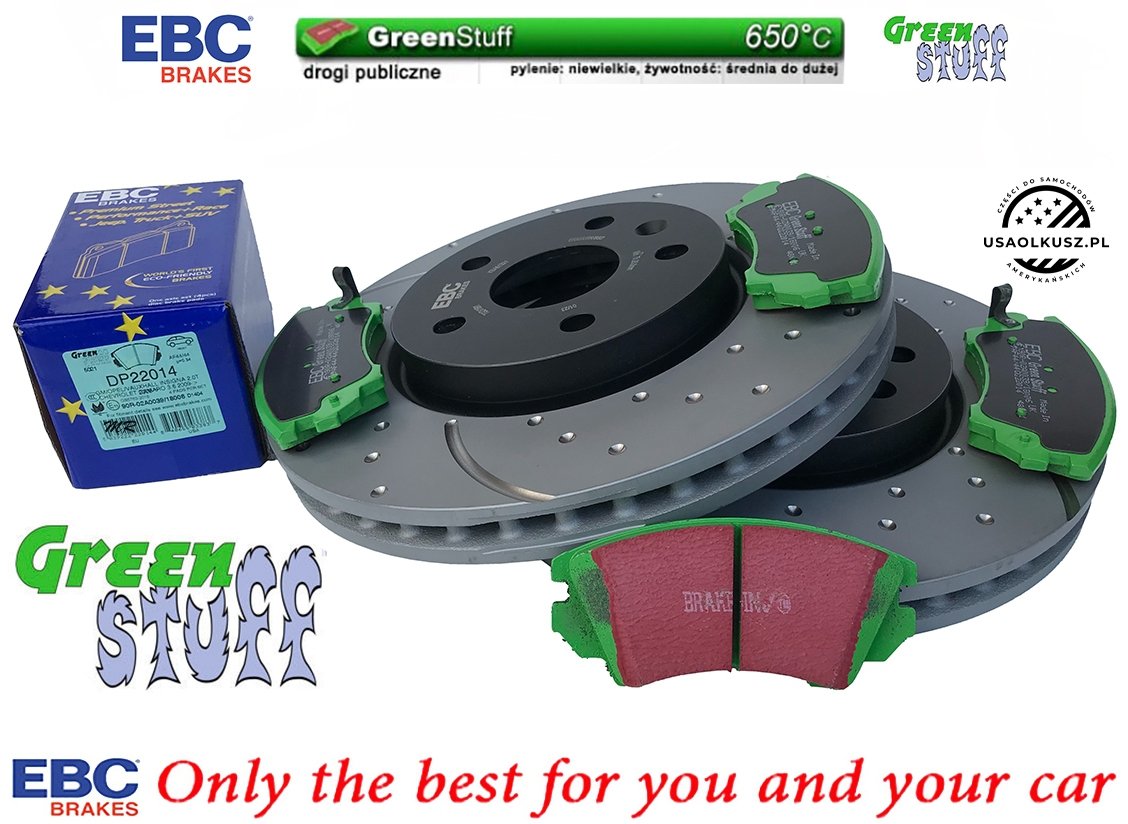 Przednie klocki Green Stuff + NAWIERCANE NACINANE tarcze hamulcowe 321mm EBC seria GD Chevrolet Camaro 3,6 V6 -2015