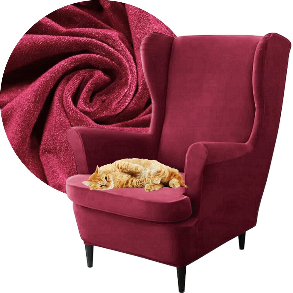 Pokrowiec Na Fotel Uszak Welur Premium Aksamit Elastyczny Bordowy